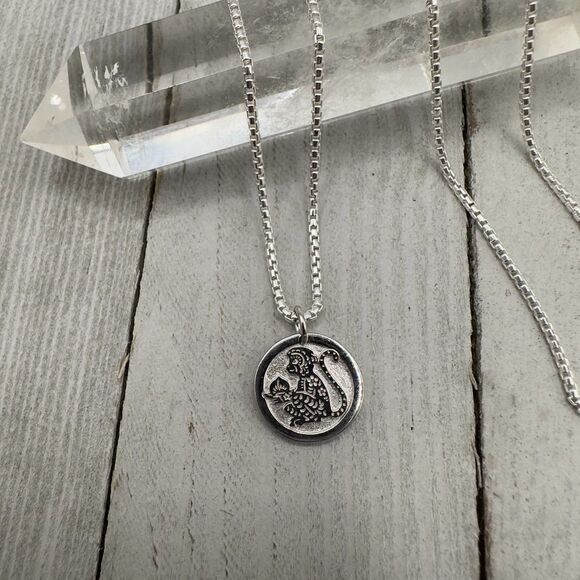 Chinese Zodiac Monkey Pendant Necklace Sterling Silver - Picture 6 of 7